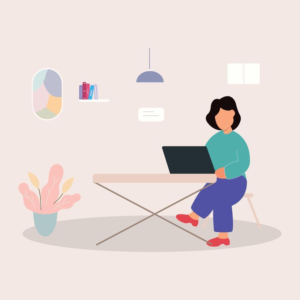 flat design concept freelance at home vector illustration webinar editing marketing