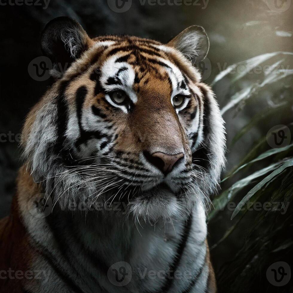 AI generated Closeup of a Siberian tiger in a jungle photo