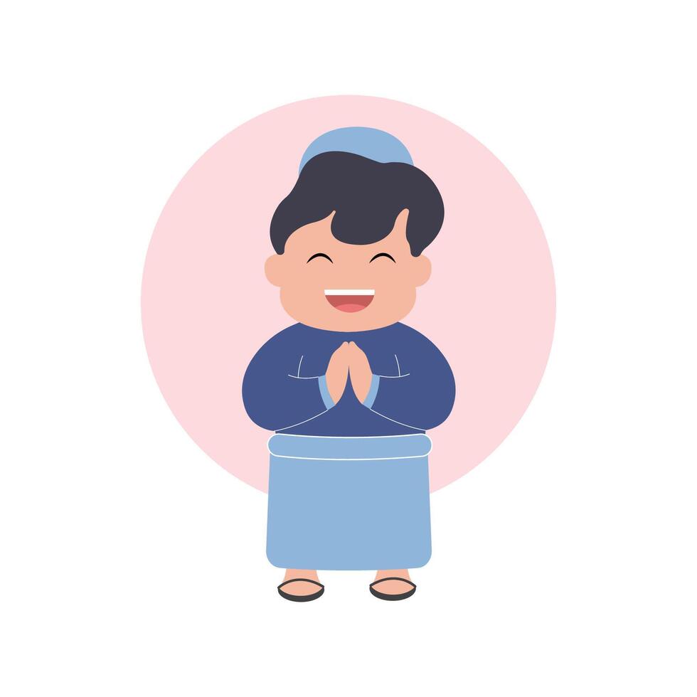 vector illustration of a cute child character breaking the fast simple concept eid mubarak happy