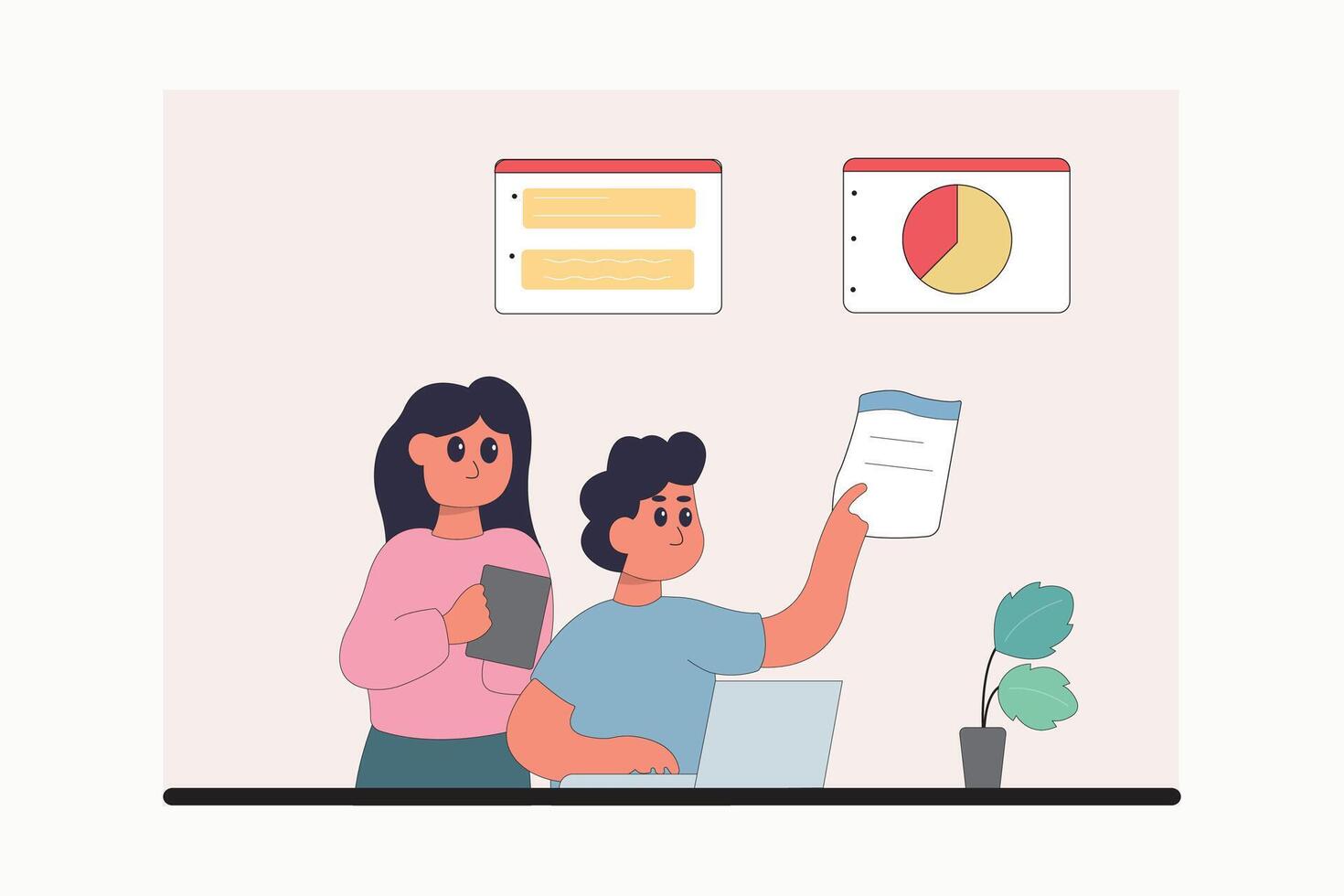 character business teamwork simple concept poin planning analytics vector illustration people