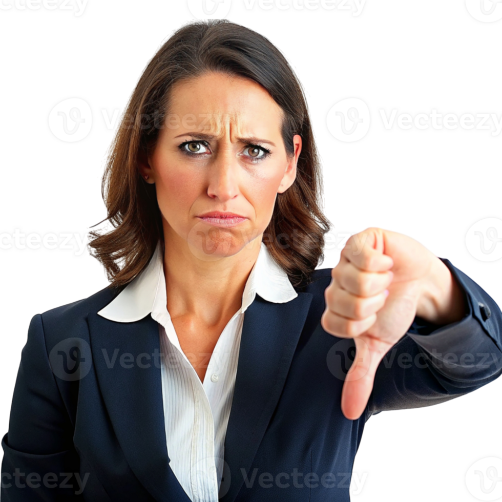 AI generated Businesswoman disapproving with thumbs down gesture png