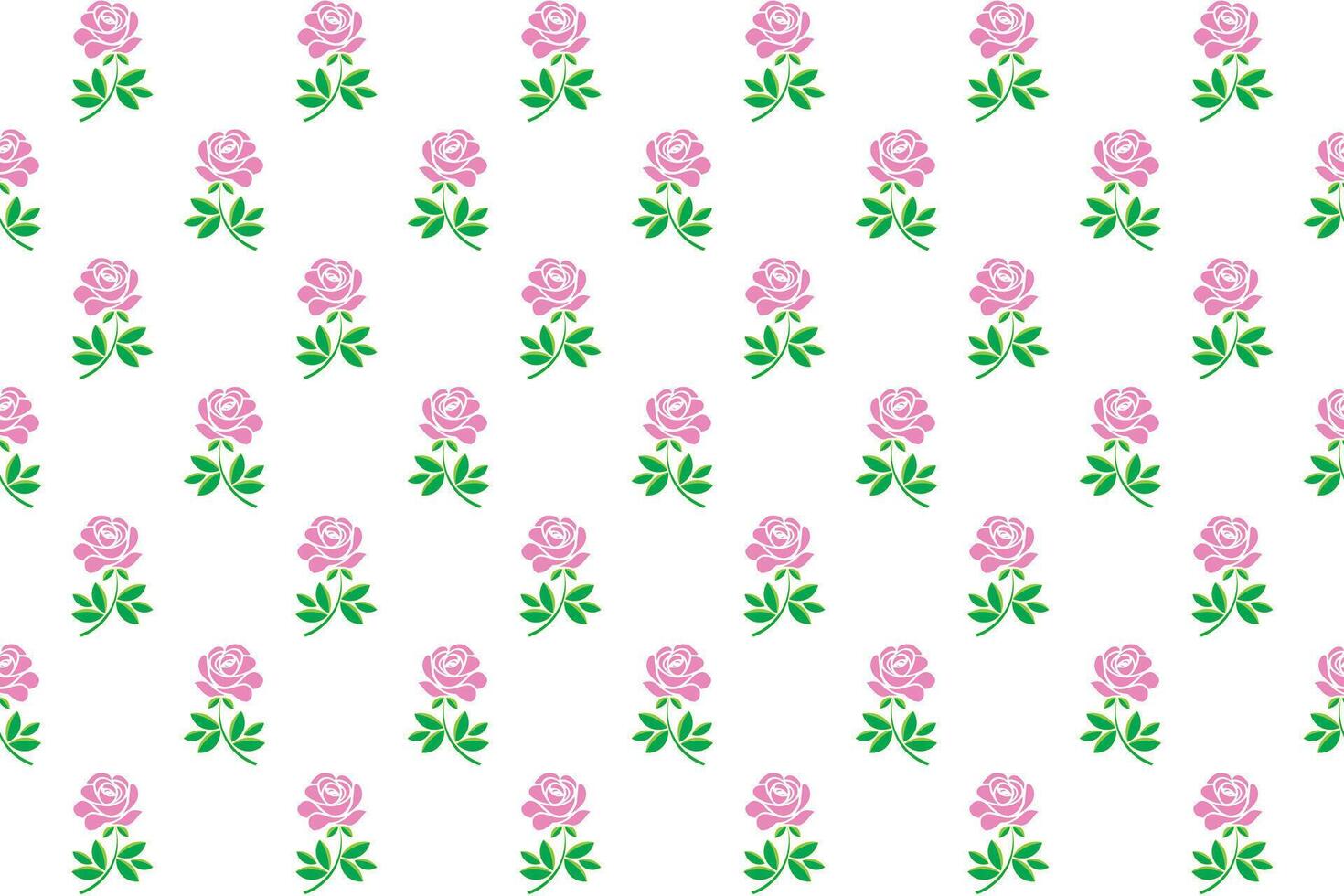 Illustration, pattern of pink rose flower with leaf on white background. vector
