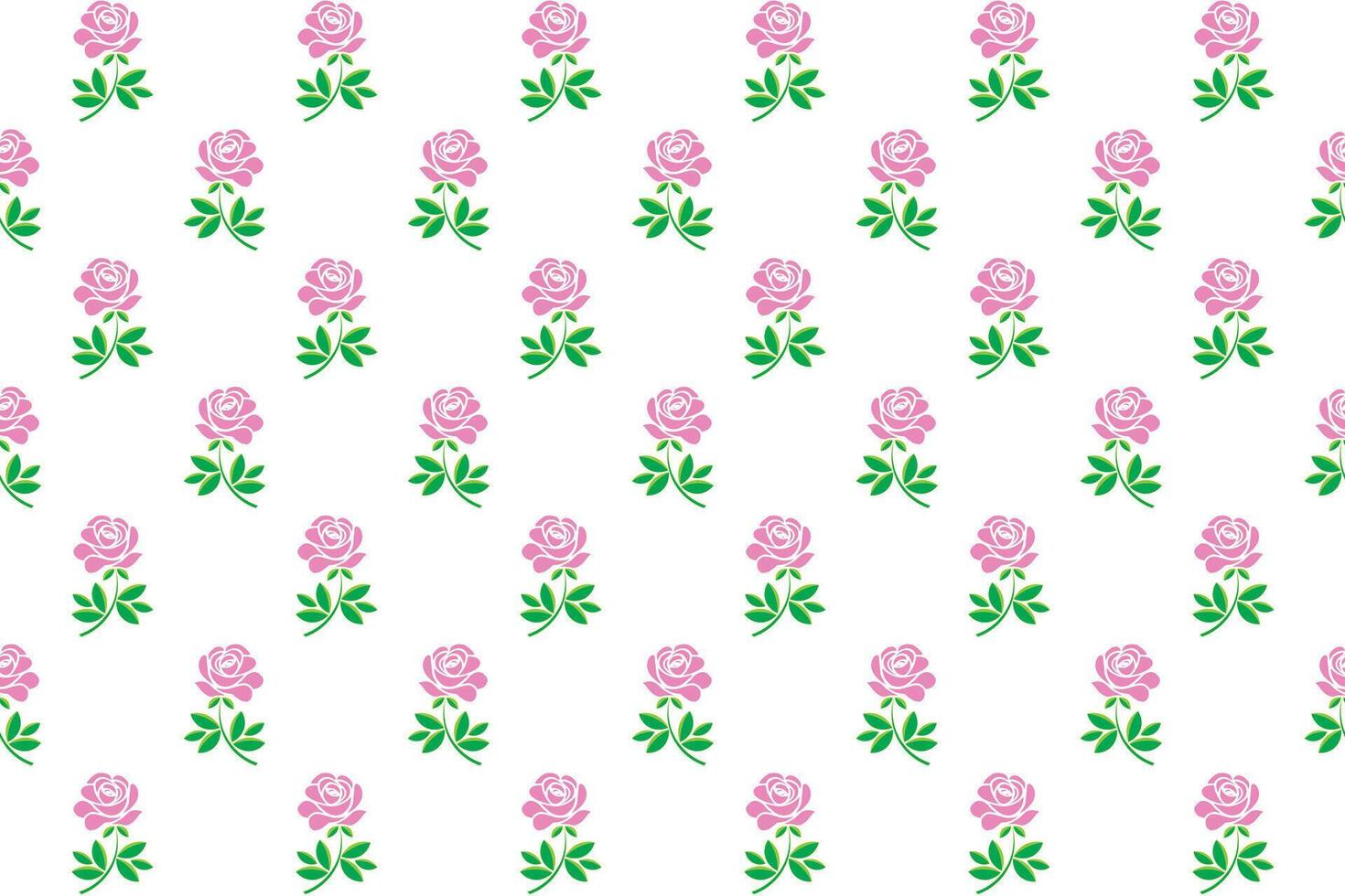 Illustration, pattern of pink rose flower with leaf on white background. vector