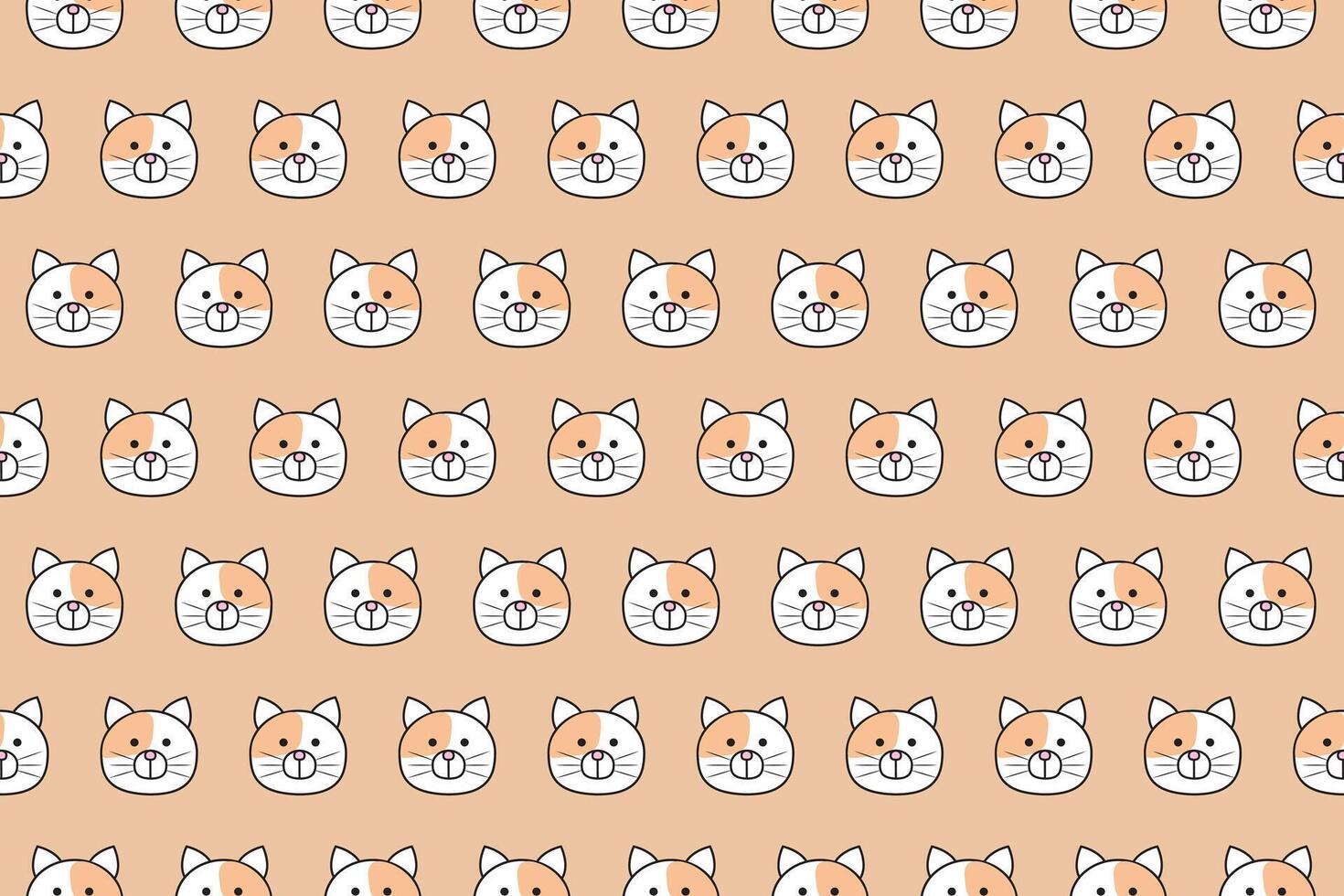 Illustration, wallpaper face of cat on soft orange color background. vector