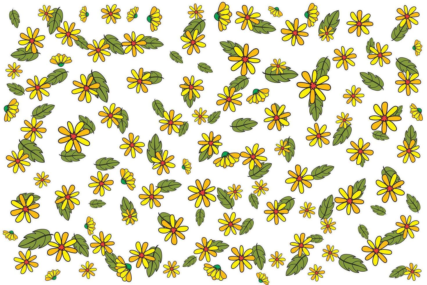 Illustration wallpaper of Abstract yellow flower with leaf on white background. vector