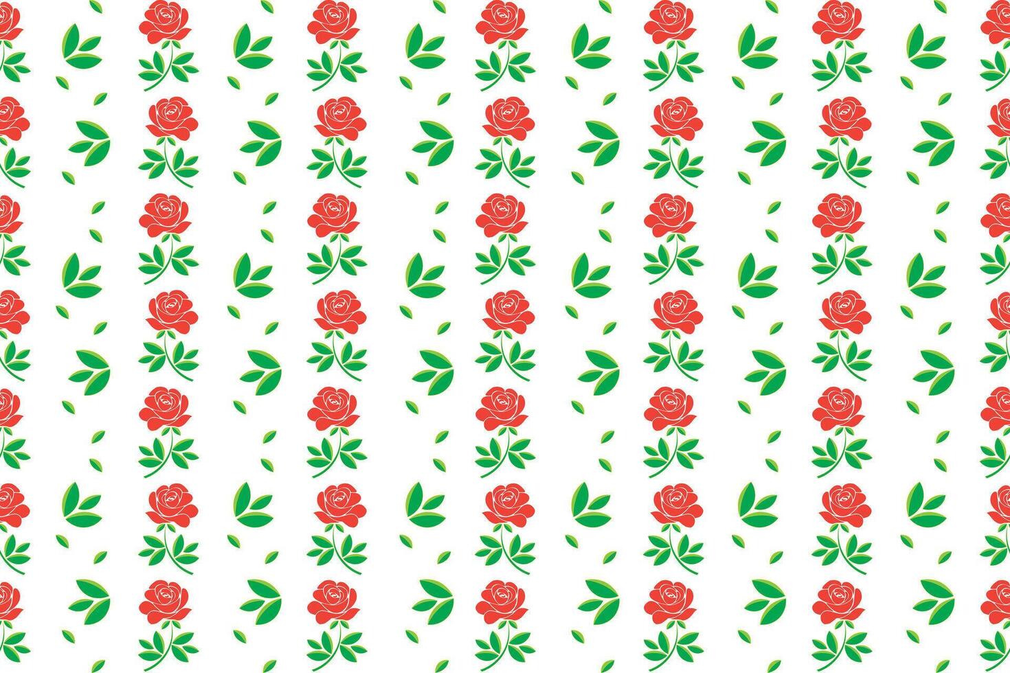 Illustration, pattern of rose flower with leaf on white background. vector