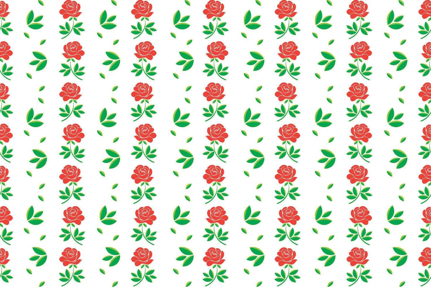 Illustration, pattern of rose flower with leaf on white background. vector
