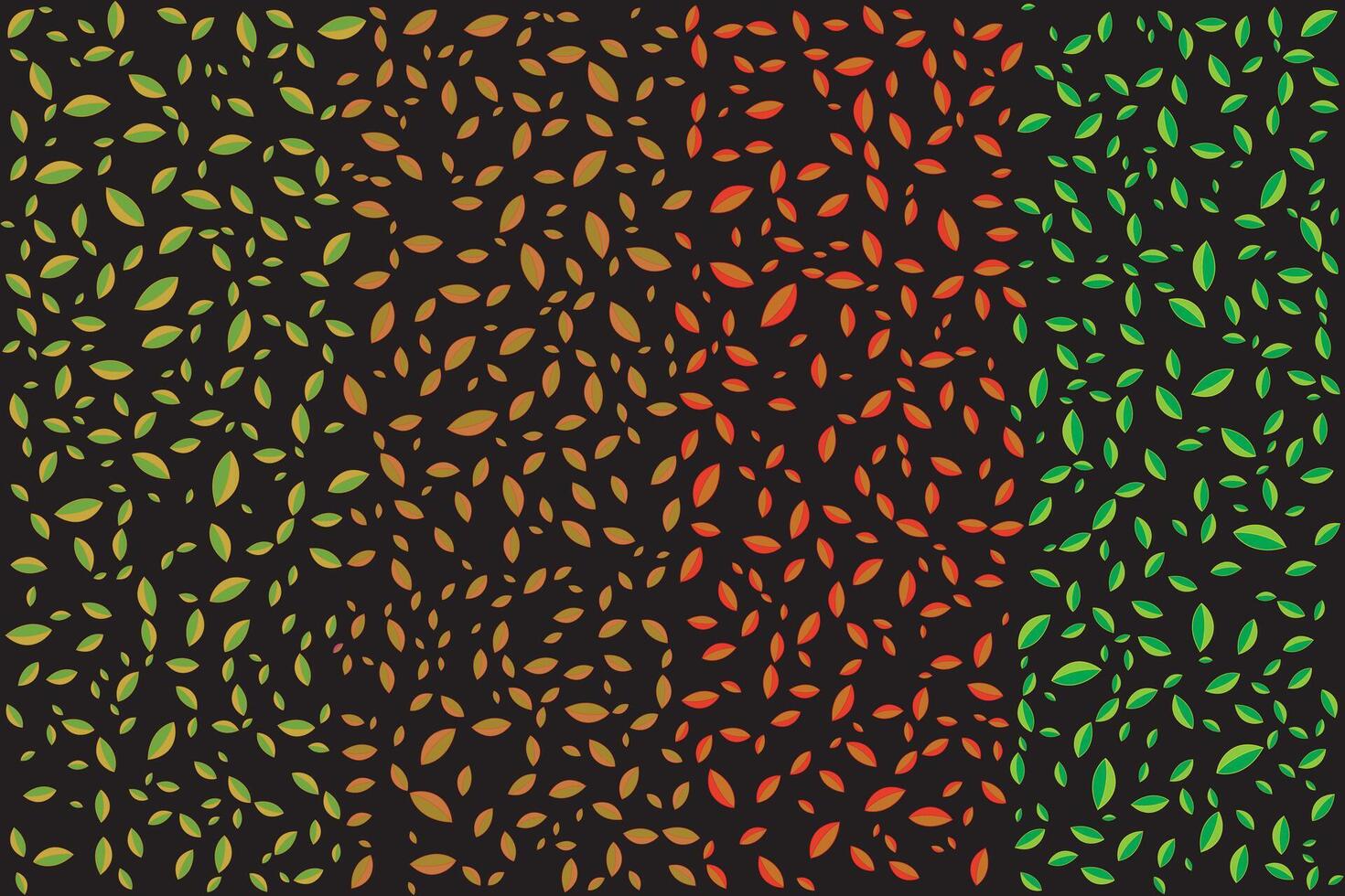 Illustration, pattern of color leaf on black background. vector