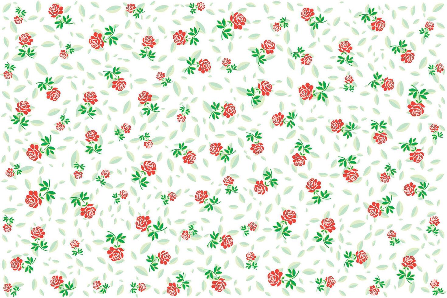 Illustration, pattern of rose flower with leaf on white background. vector