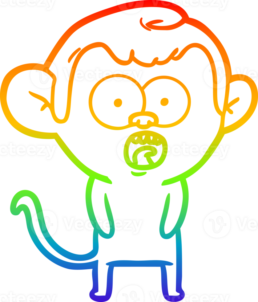 rainbow gradient line drawing of a cartoon shocked monkey png