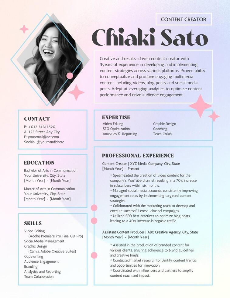 Minimalist Content Creator Resume template