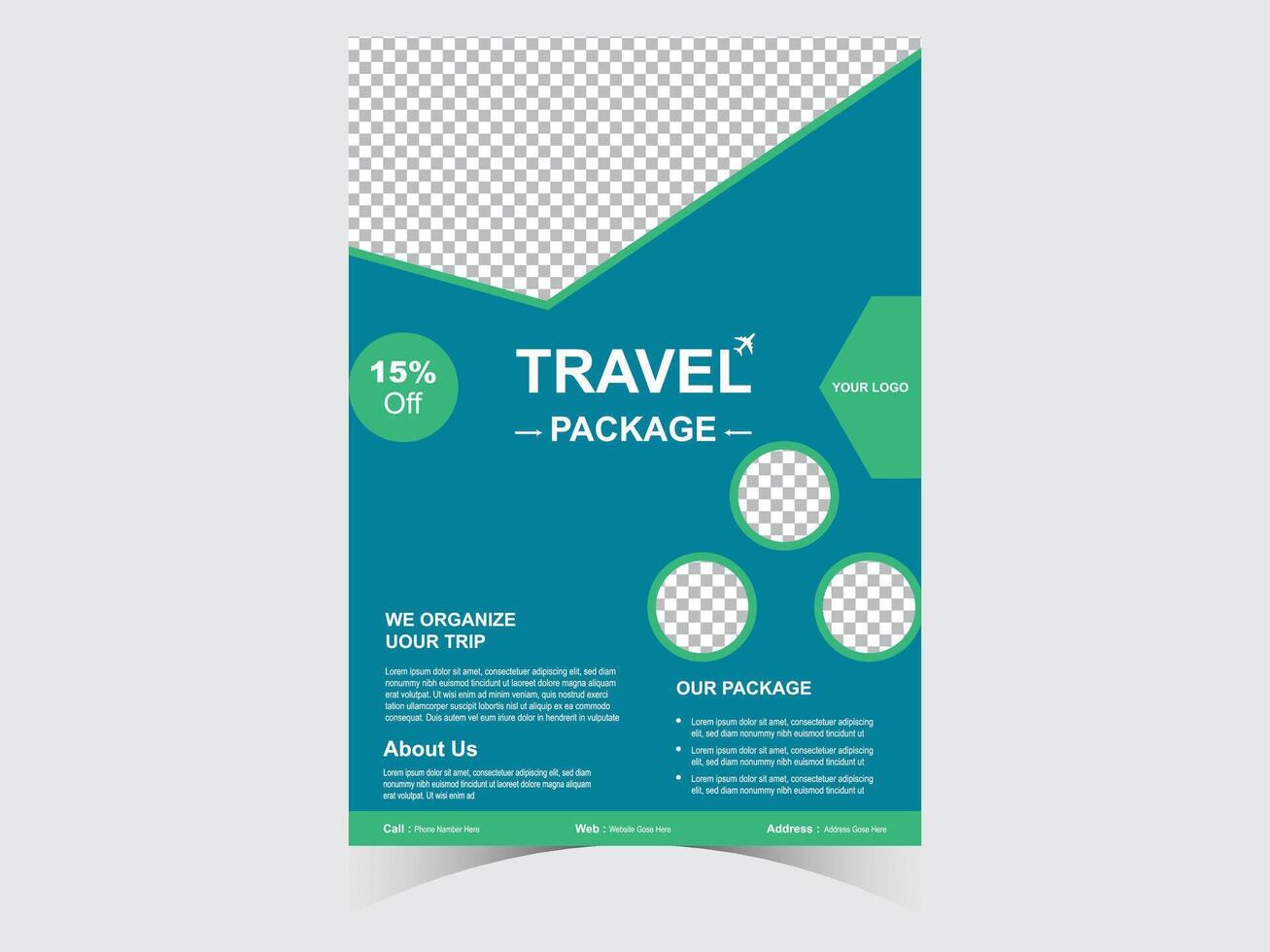 Travel business promotion flyer design template design.Travelling, tourism or summer holiday tour online marketing flyer, post or poster with abstract graphic background and logo. vector