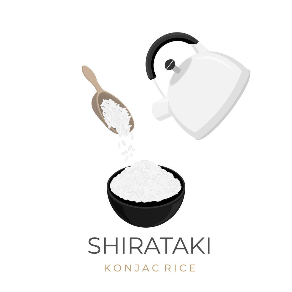 vector ilustración logo de shirataki arroz konjac arroz ese es mojado con caliente agua