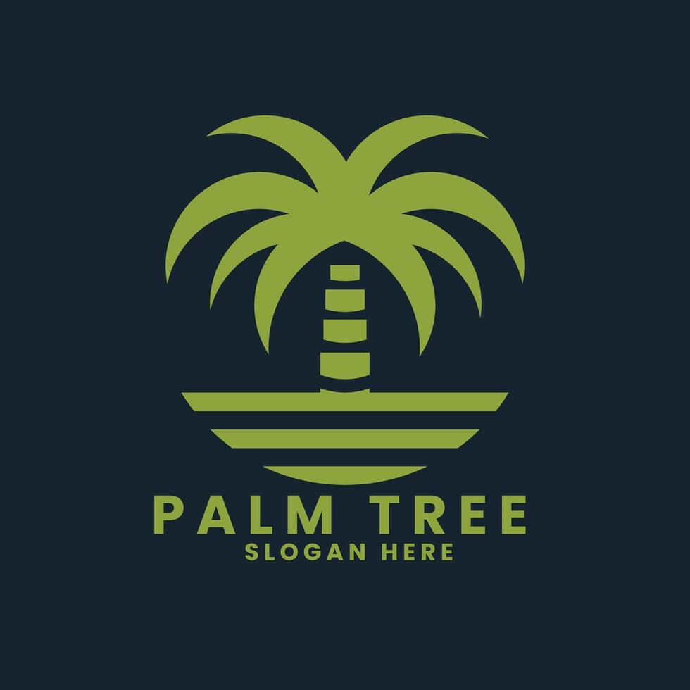 Sunset sea ocean beach logo design.palm tree logo design vector.wave logo design.leaf tree logo design vector