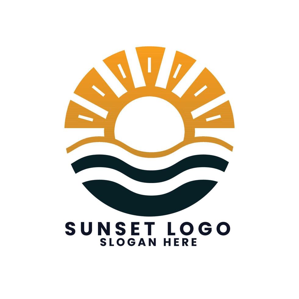 Sunset sea ocean beach logo design.palm tree logo design vector.wave logo design.leaf tree logo design vector