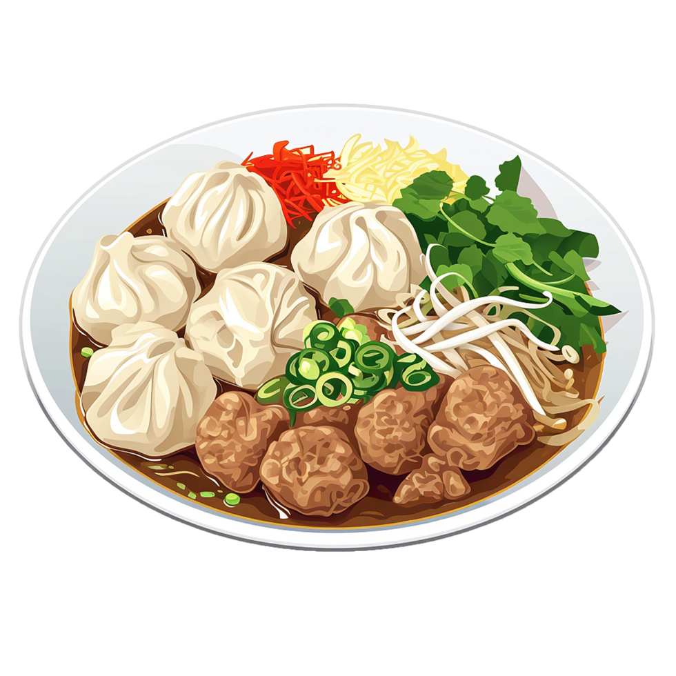 AI generated Plate of Bakso png isolated on transparent background