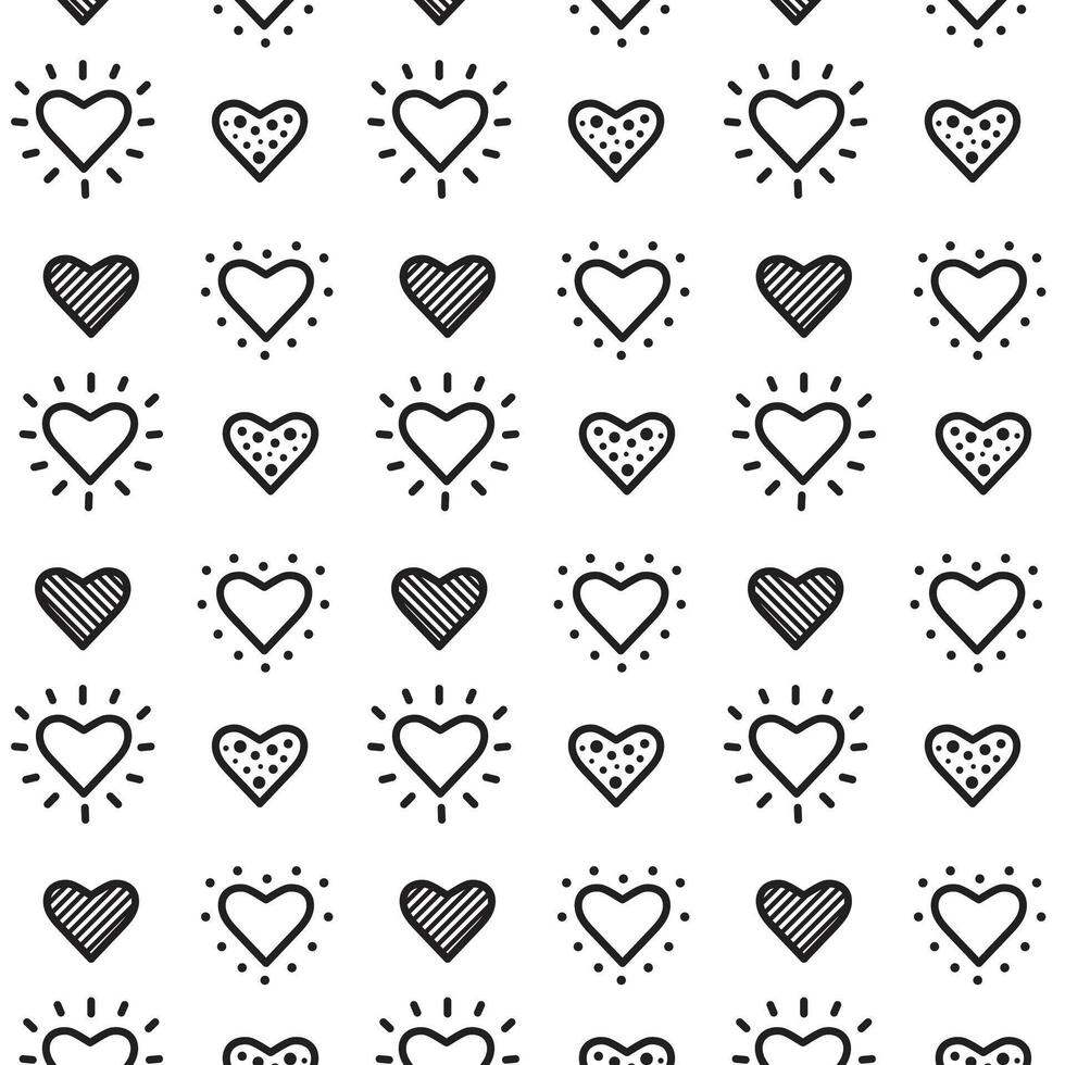 black and white hearts shaped love pattern background vector illustration