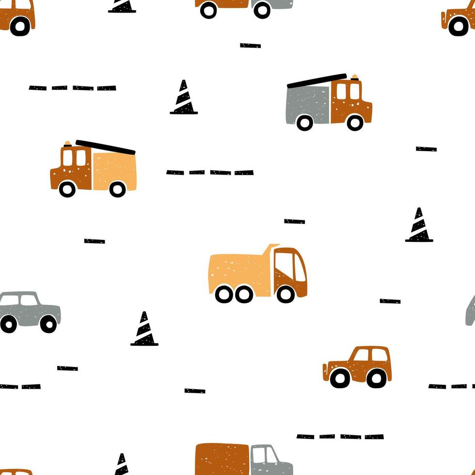 Seamless pattern with heavy construction machines vector