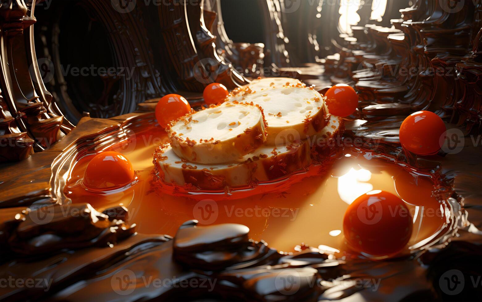 AI generated Cream and bread with homemade Ivan Fedorovich tomatoes photo