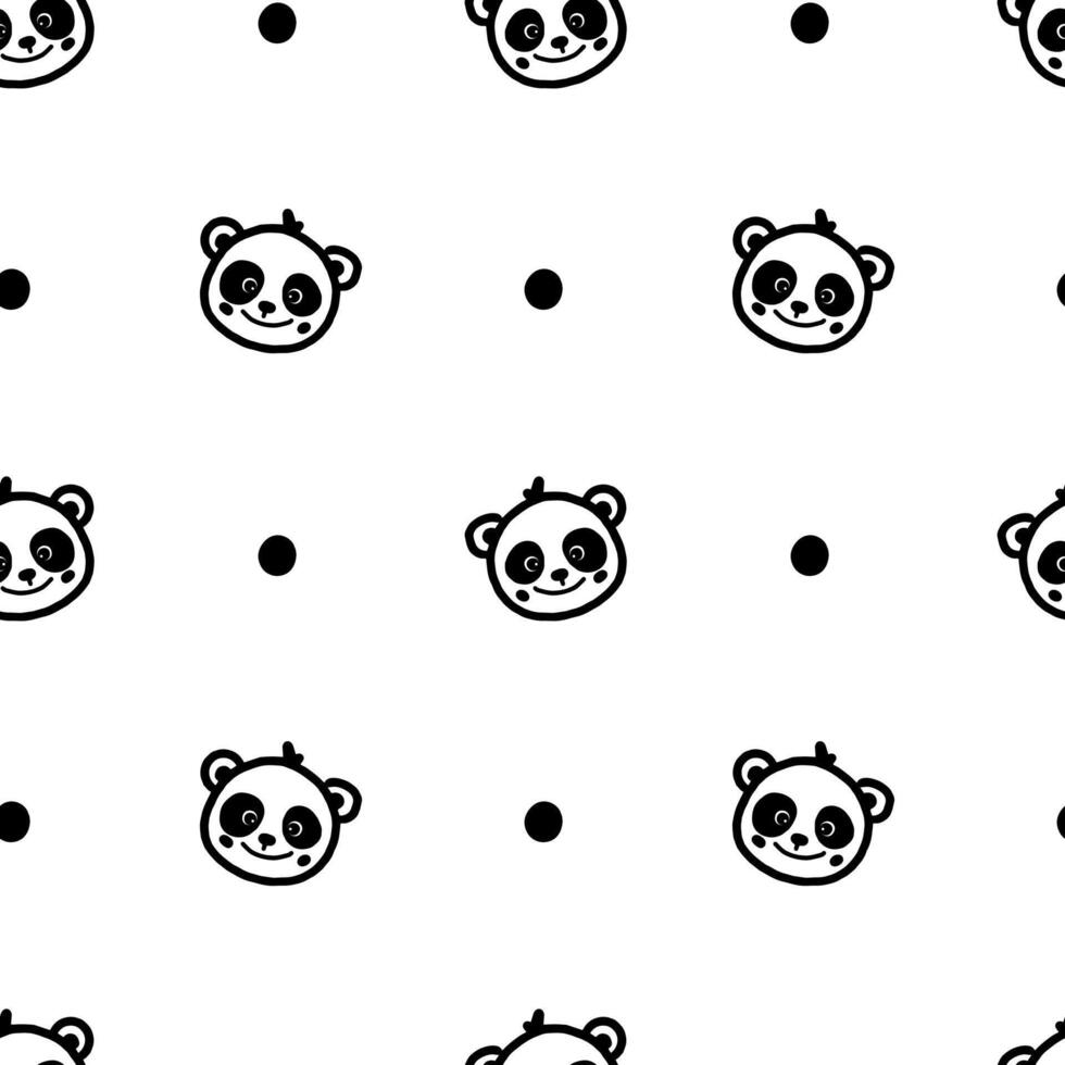 Cute panda head. Seamless pattern with panda and dot vector
