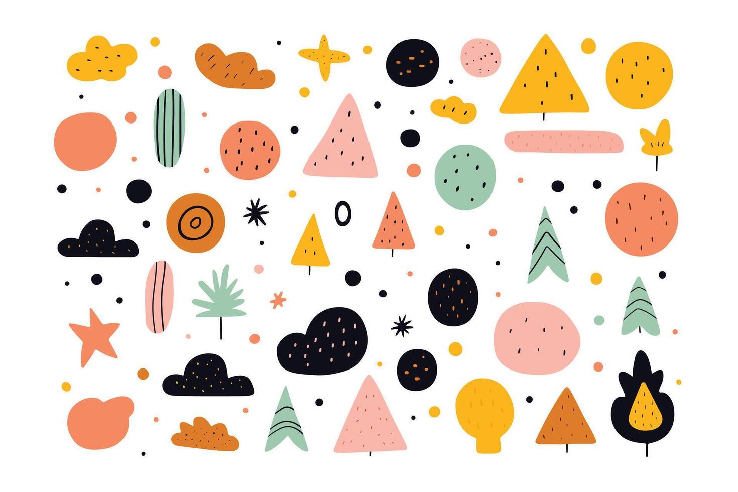 Hand drawn abstract elements with colorful shapes and organic forms vector illustration