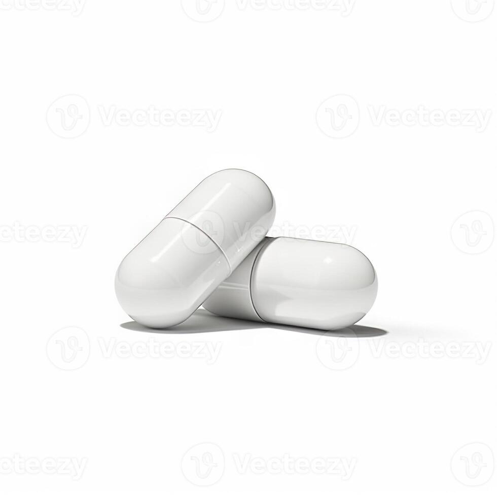 AI generated White Pill Capsule on Isolated White Background - Closeup Shot. created with Generative AI photo