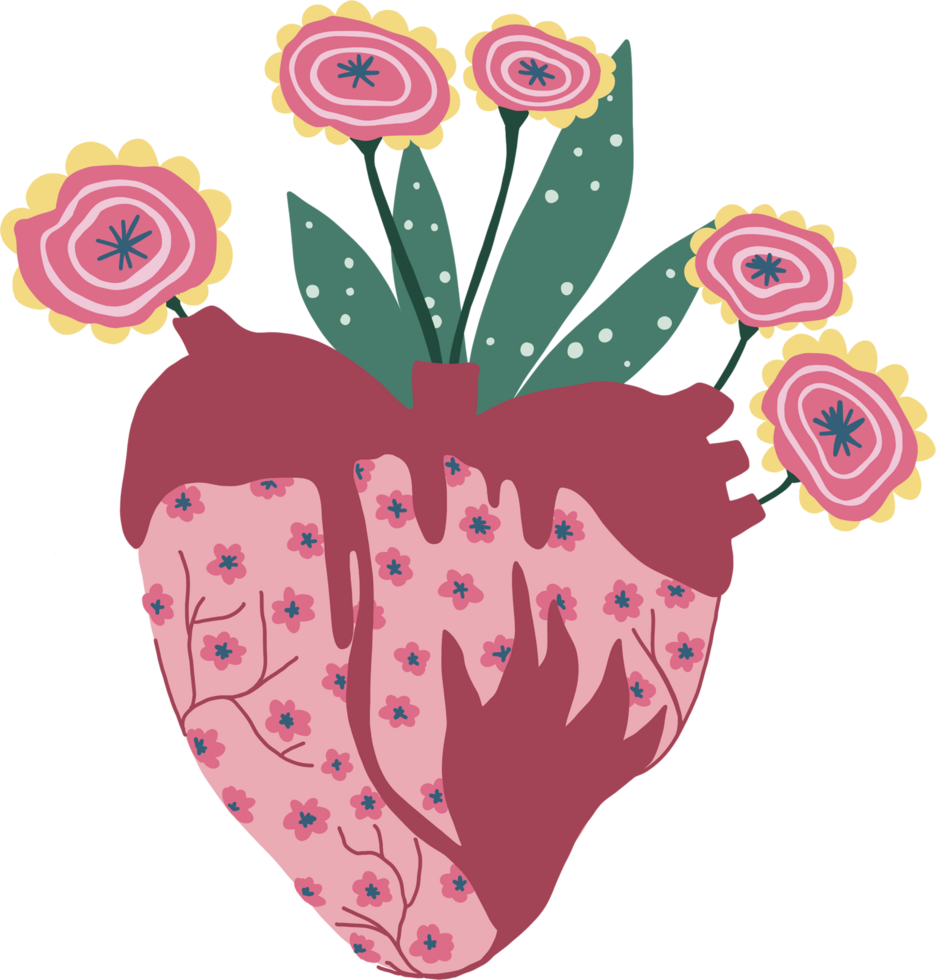 Polish folk valentine lovely heart and flower blossom for fashion, greetings,sticker png