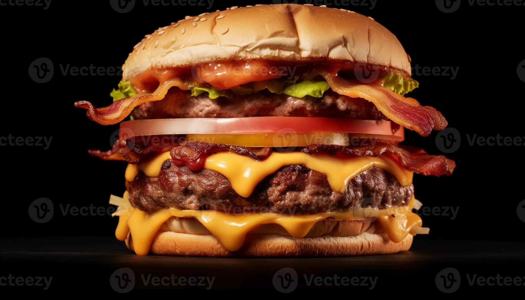 AI generated Grilled cheeseburger with fresh tomato, onion, and melted cheddar generated by AI photo