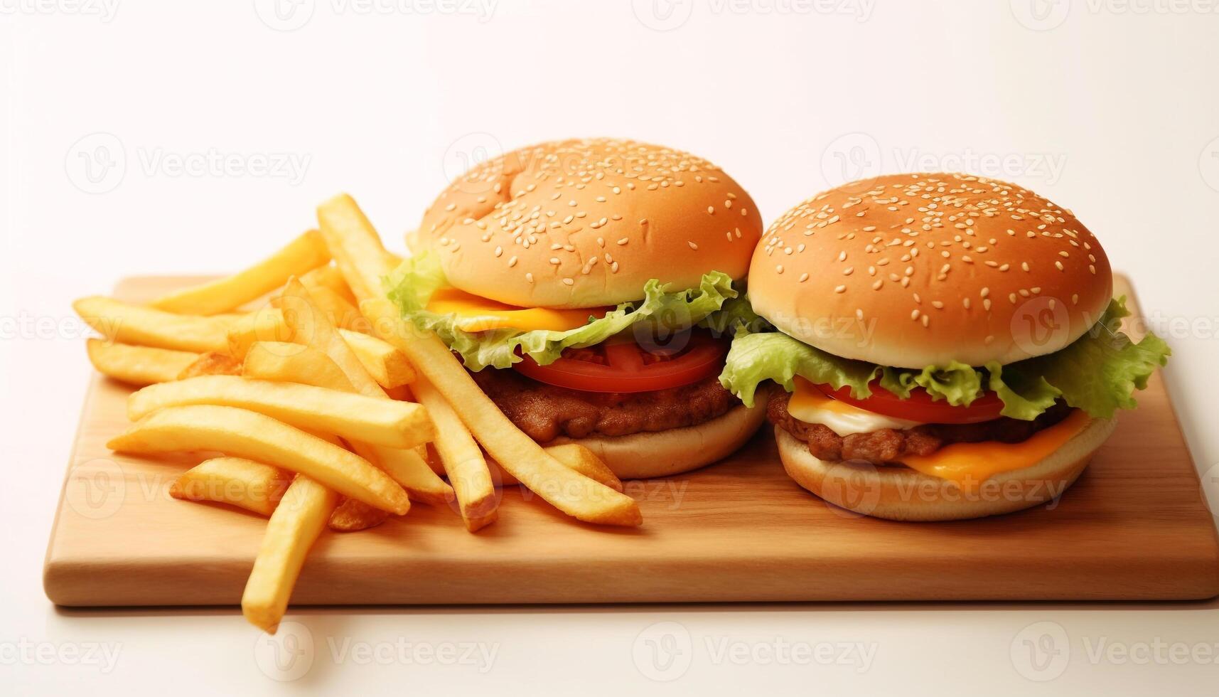 AI generated Gourmet cheeseburger meal with fresh grilled beef and tomato generated by AI photo