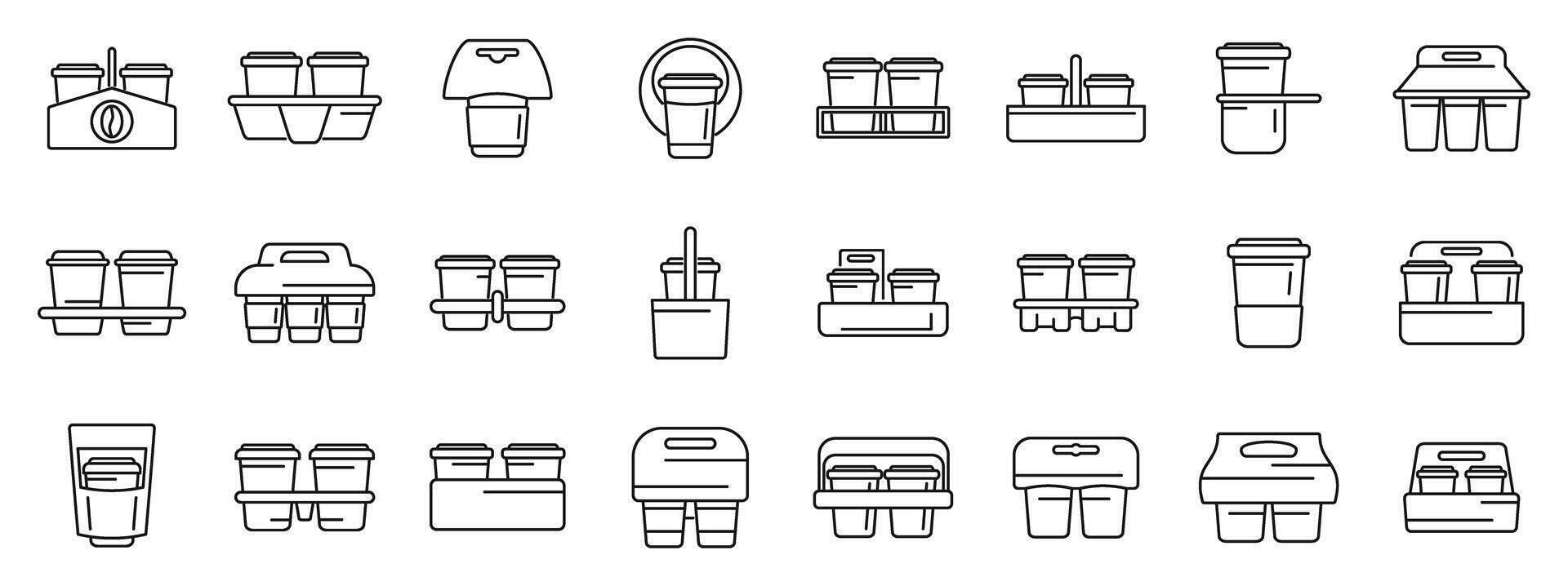 Cup holder icons set outline vector. Food paper box vector