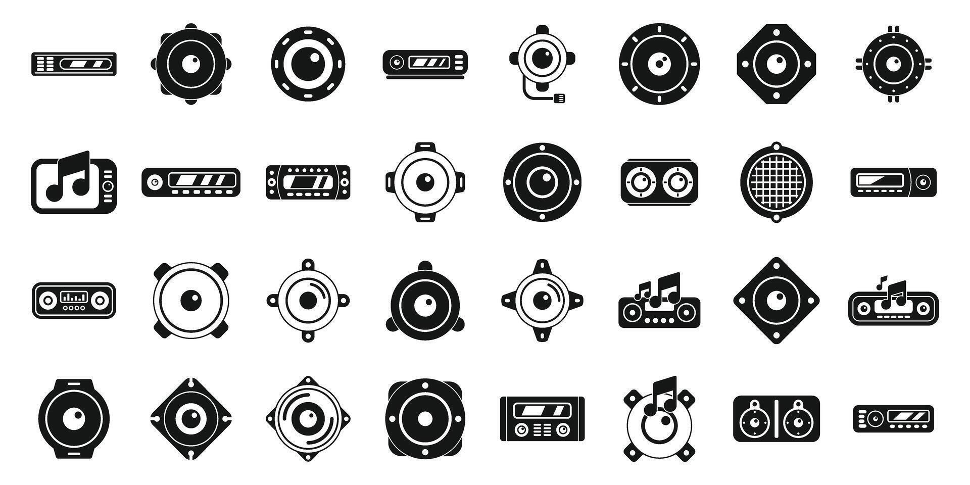 Acoustics car icons set simple vector. Music sound system vector