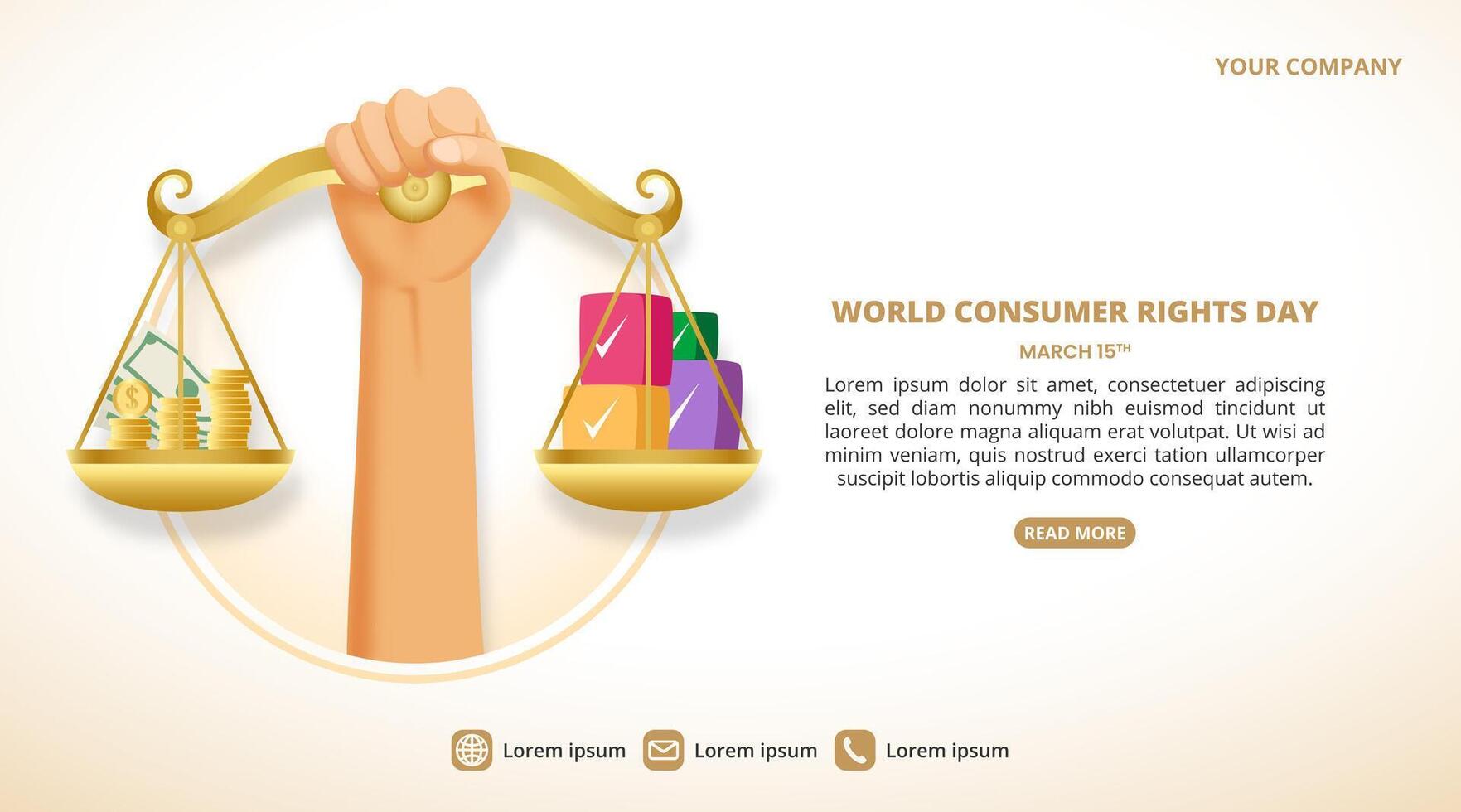 World Consumer Rights Day background with a hand with scales vector
