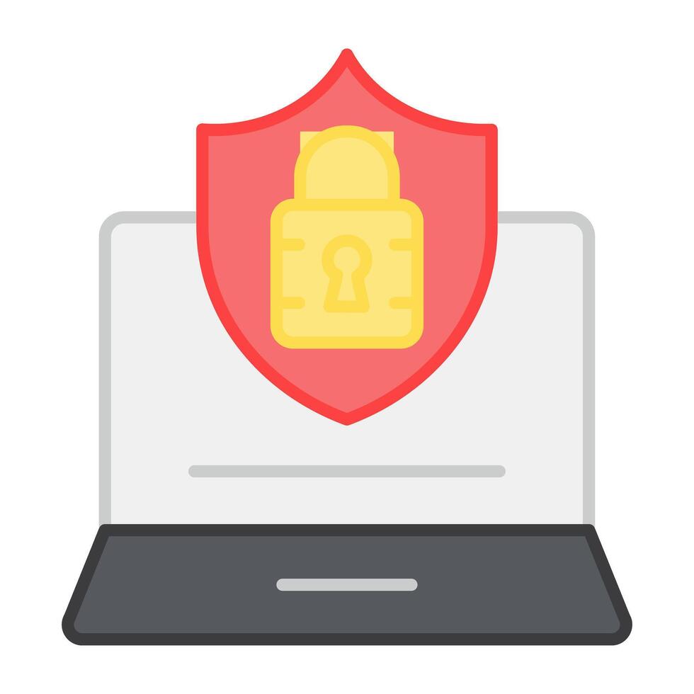 Padlock with shield inside laptop showing concept of laptop security vector