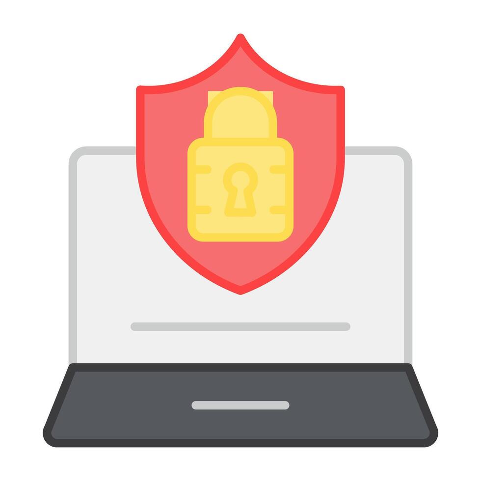 Padlock with shield inside laptop showing concept of laptop security vector