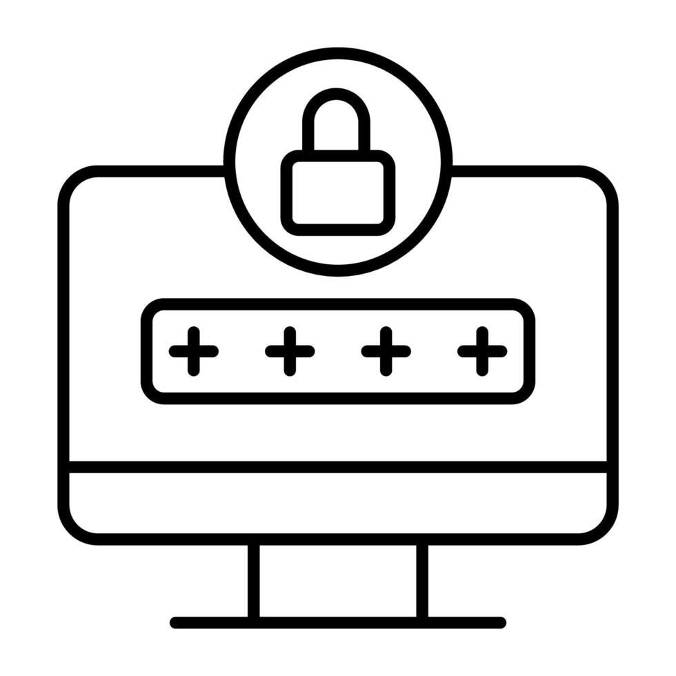 Password with padlock inside monitor, icon of system login vector