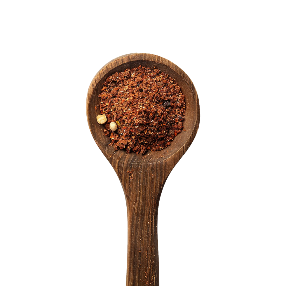 AI generated Chilli powder in wooden spoon isolated on transparent background png