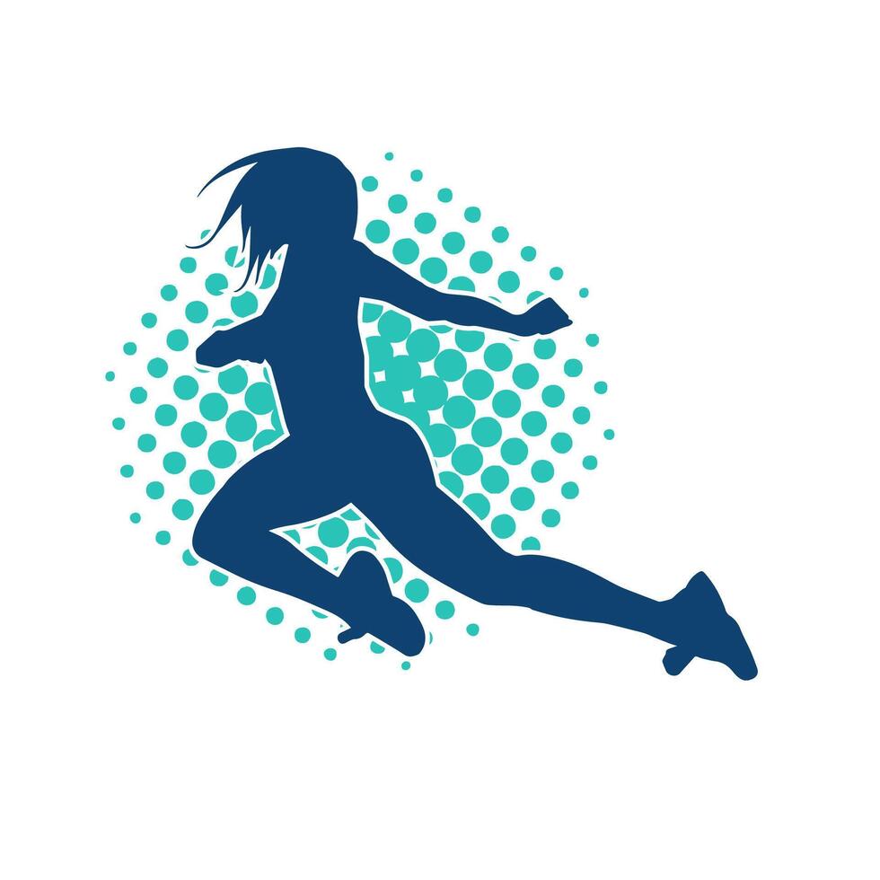 Silhouette of a happy woman jumping pose. Silhouette of a female model jumps. vector