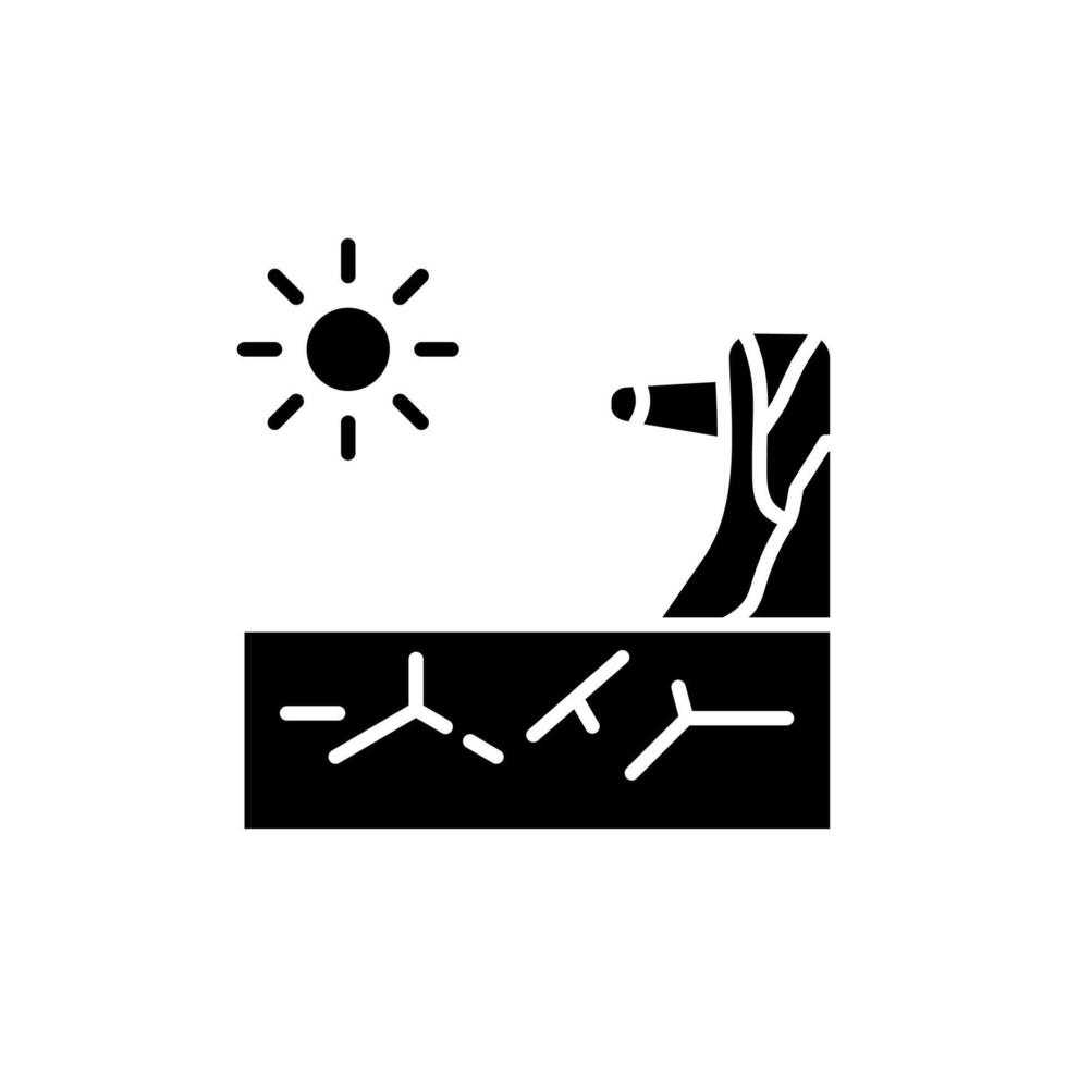 icon Drought,Dry land, dry tree and scorching sun. Disaster strikes.vector background white background - editable stroke vector illustration