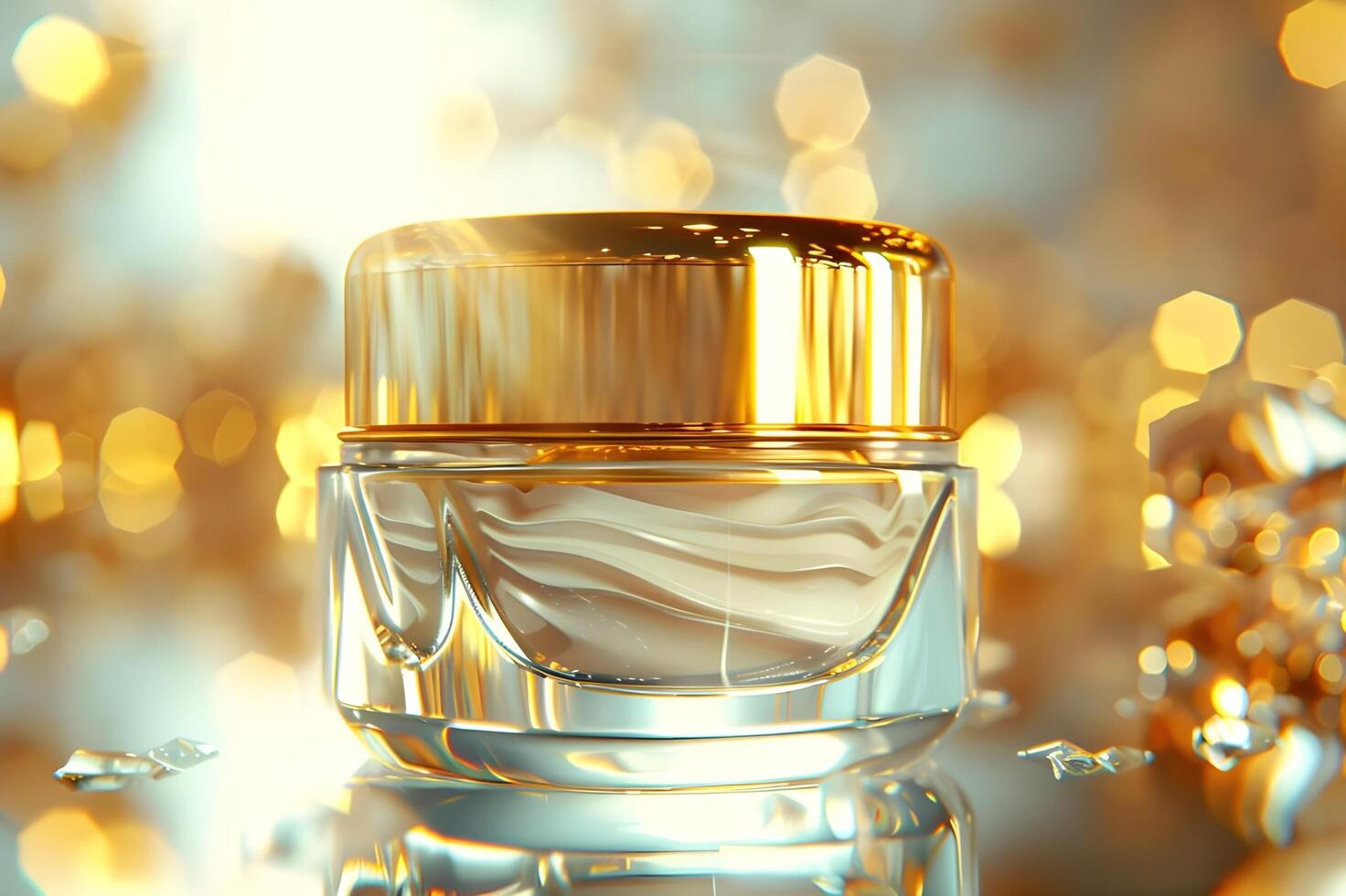 AI generated Golden-Lidded Jar with Hydrating Facial Cream photo