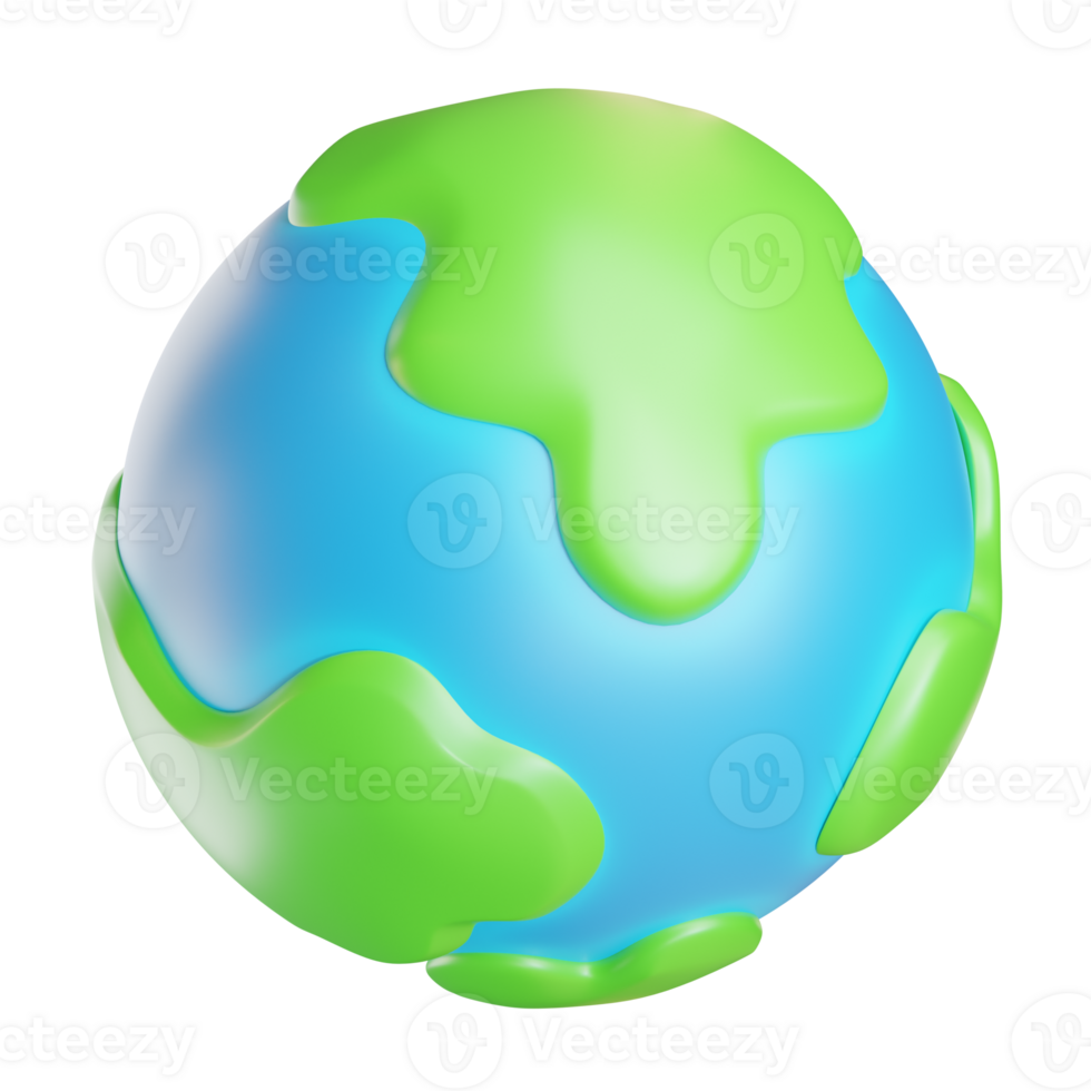 Green Earth 3d render on isolated background for Earth Day, recycle icon for the green globe,3d rendering illustration png