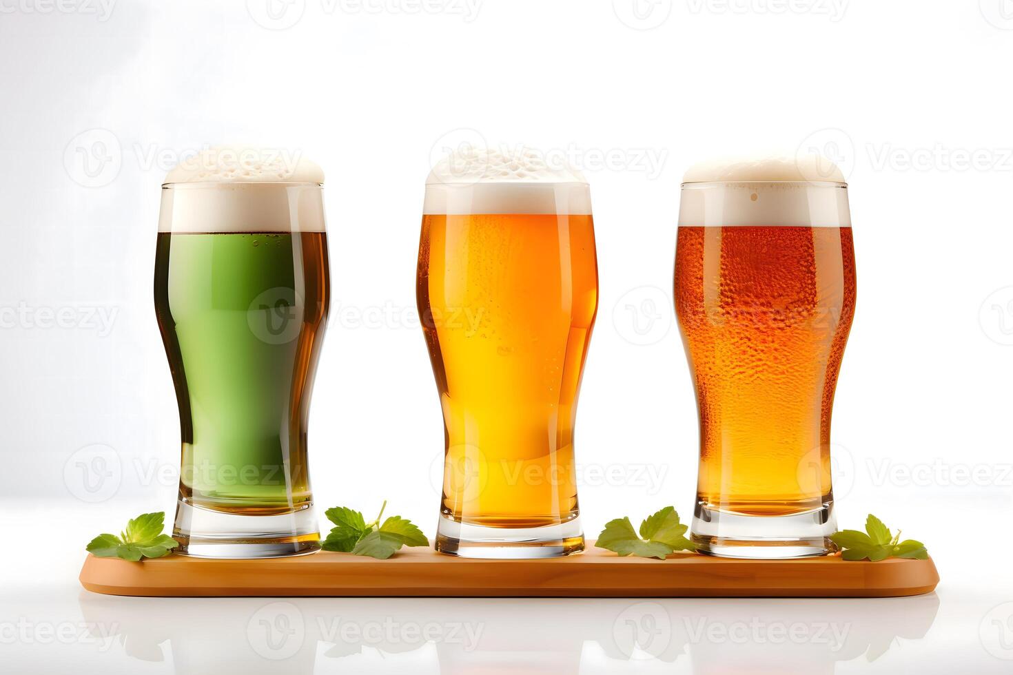 AI generated Happy St. Patrick's Day. Three glasses of different beer photo