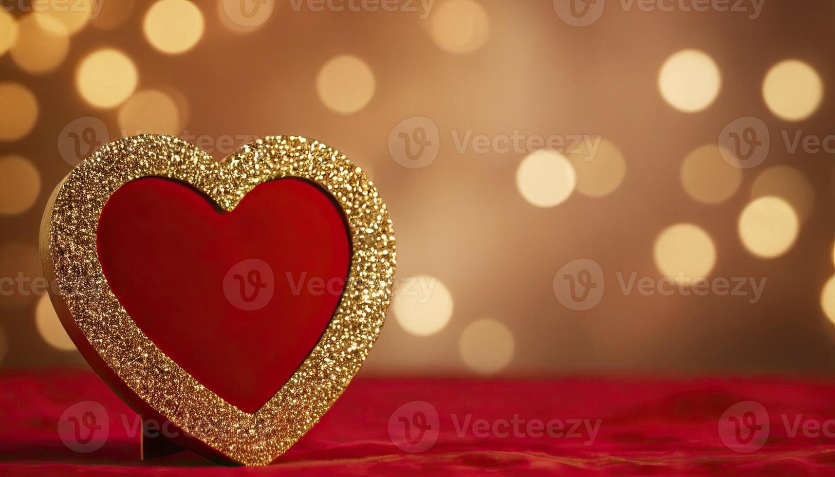 AI Generated Love, Heart, Celebration. heart on textured surface beneath, soft focus golden lights create bokeh in background. Celebration card or romantic events invitation. Valentine day photo