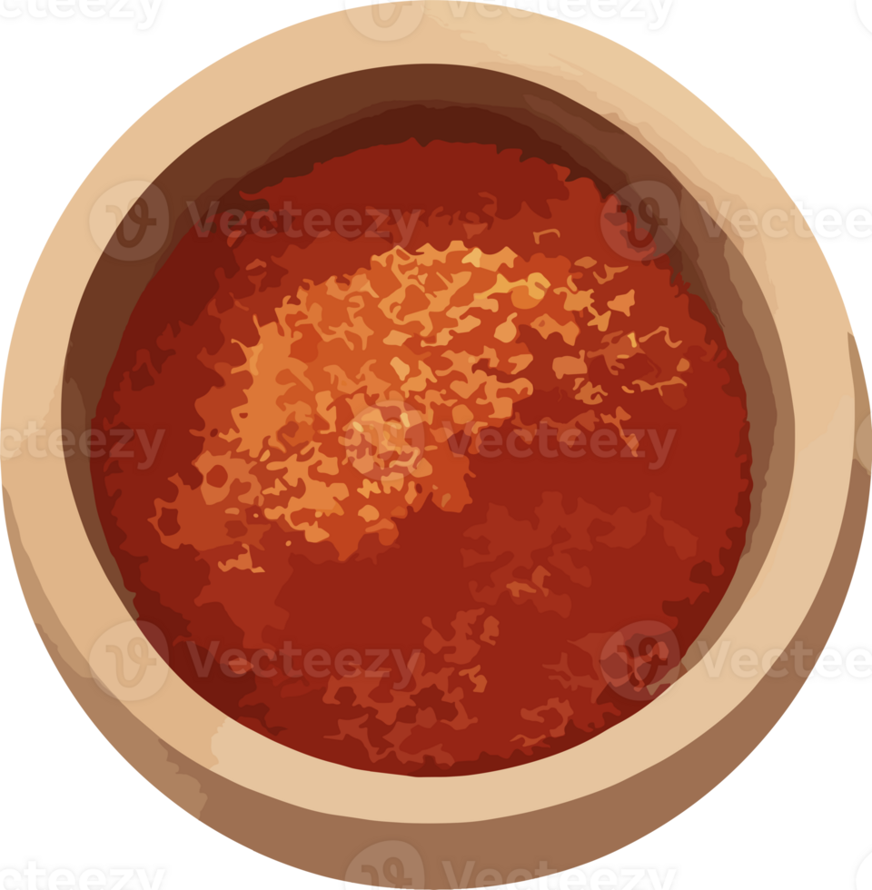 AI generated Red chili powder in small bowl, isolated illustration on transparent background png, design element for spice, cooking ingredient, food and health png