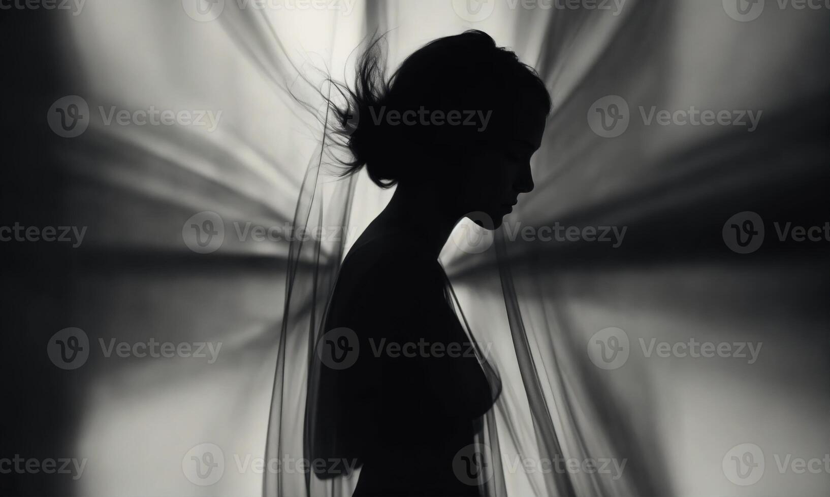 AI generated Blurry motion silhouette of a girl with long hair. ai generative photo