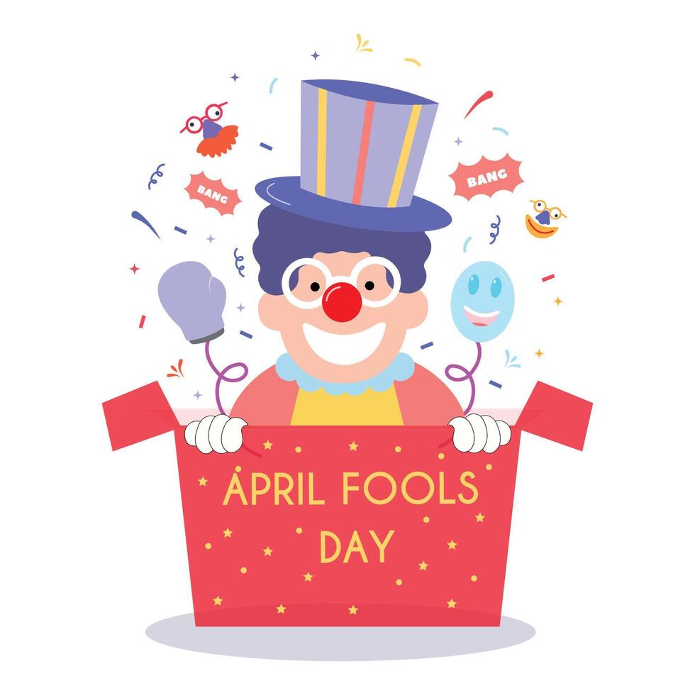 happy april fools day illustration clown concept surprise and comedy fun vector template poster background