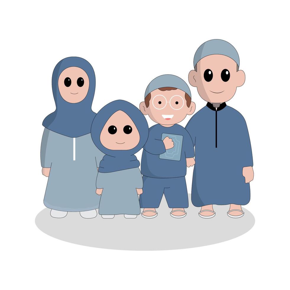 personaje linda ramadhan concepto ilustración contento musulmán familia celebrar santo mes ramadhan mezquita silueta vector ilustración