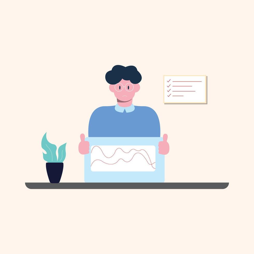 work at home vector flat illustration style online career illustration room coworkers young  freelancer working on laptop or computer at home simple concept