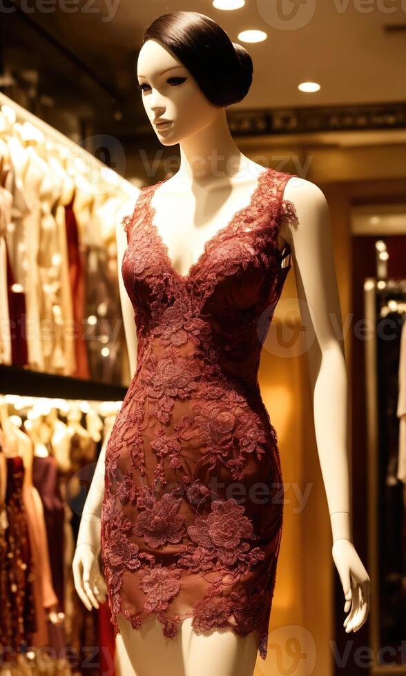 AI generated mini dress with low neckline on a mannequin. ai generative photo