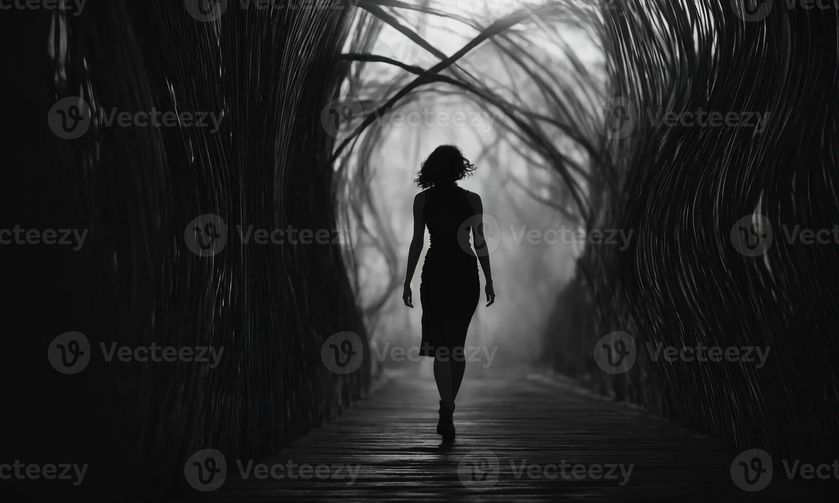 AI generated Blurry motion silhouette of a girl with long hair. ai generative photo