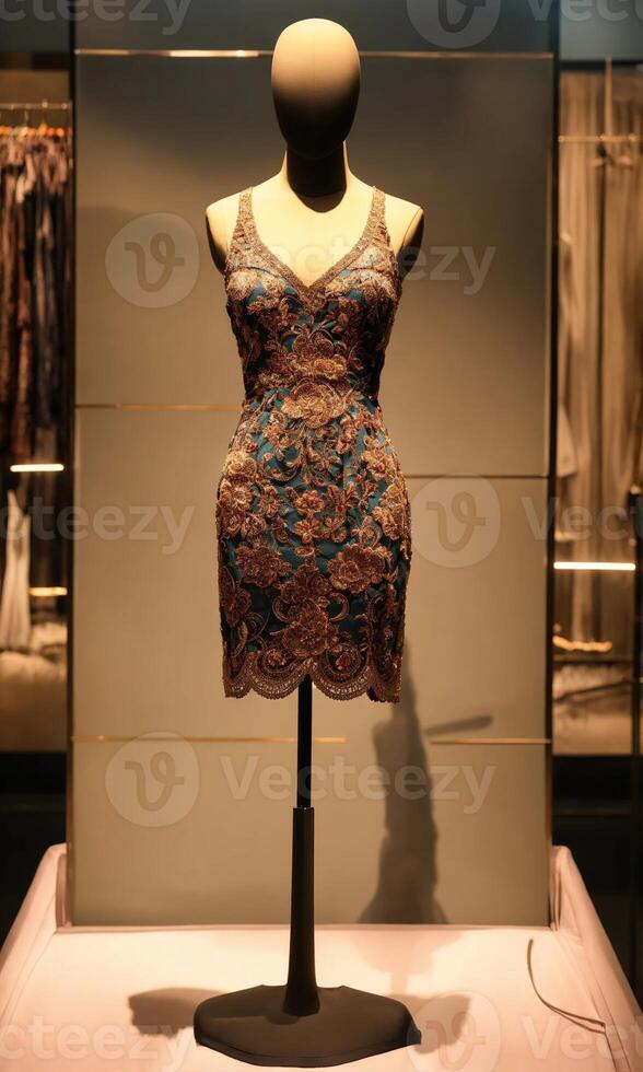AI generated mini dress with low neckline on a mannequin. ai generative photo